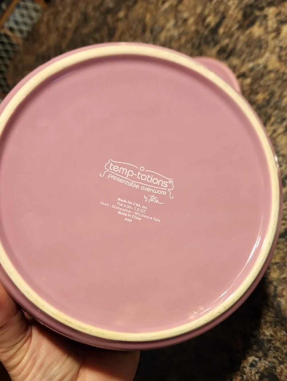 Temp-Tations Pink Polka Dot Ceramic Serving Dish W/trivet